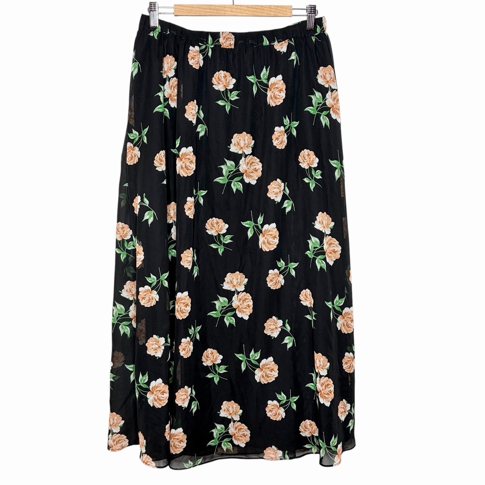 Old Navy Floral Chiffon Midi Skirt Womens L Roses Cottagecore Ethereal Layered